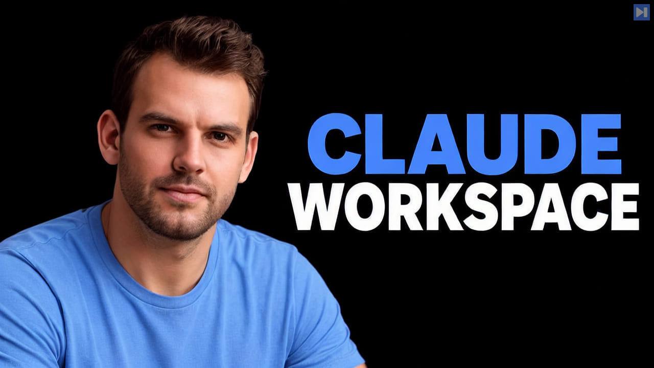 Nathaniel Whittemore in a blue top on the left beside the blue-and-white CLAUDE WORKSPACE headline against black.