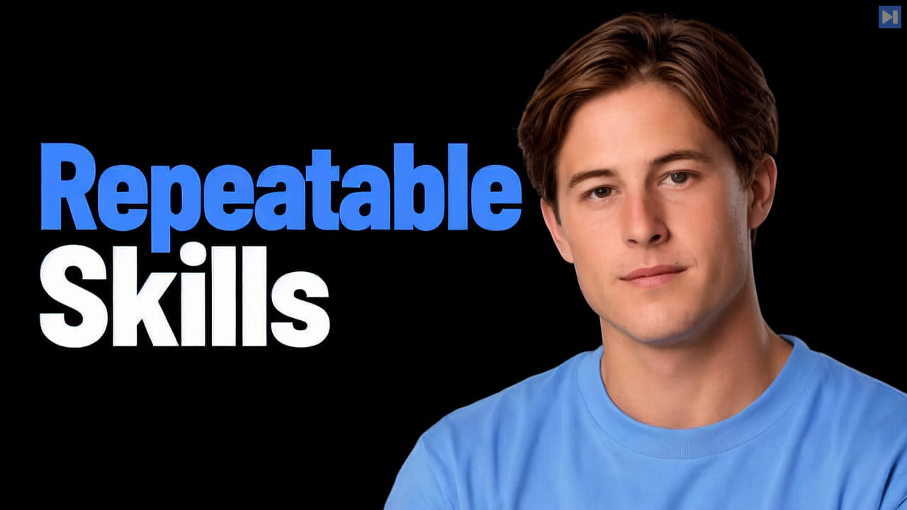 Remy Gaskell in a light-blue top on the right beside the blue and white Repeatable Skills headline on black.