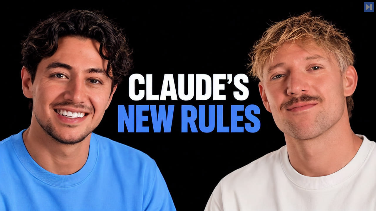 Nick Saraev in blue and Jack Roberts in off-white against black beside the blue-and-white headline CLAUDE'S NEW RULES.