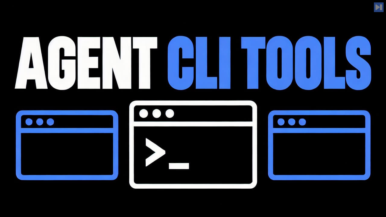 Flat command prompt and application windows beside the headline AGENT CLI TOOLS.