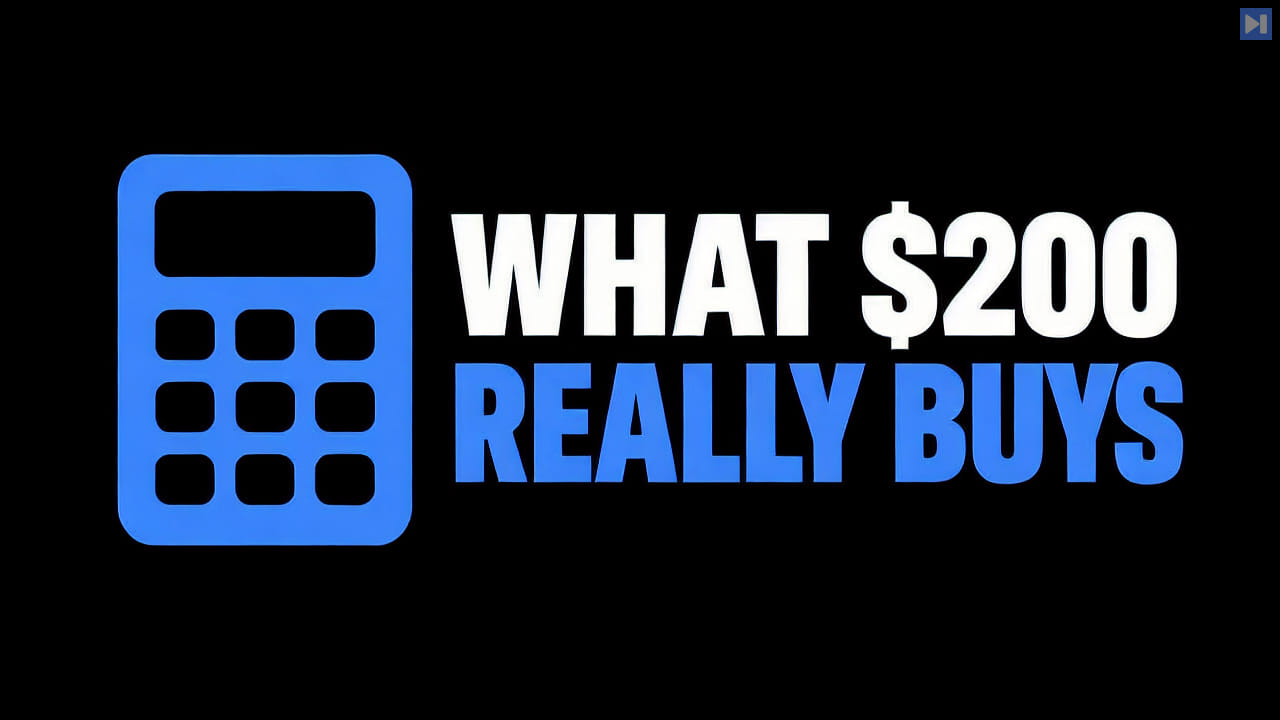 A flat attention-blue calculator icon beside the headline What $200 Really Buys on a black background.