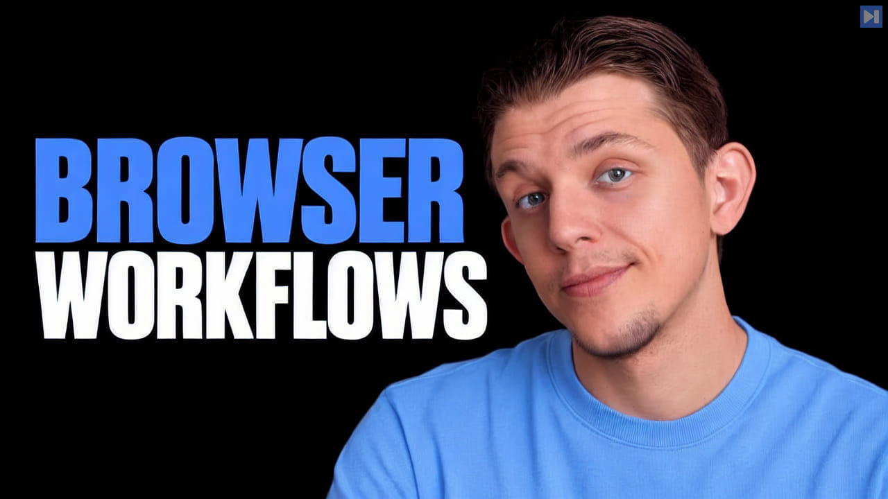 Riley Brown in a blue top beside the blue BROWSER and white WORKFLOWS headline against a black background.