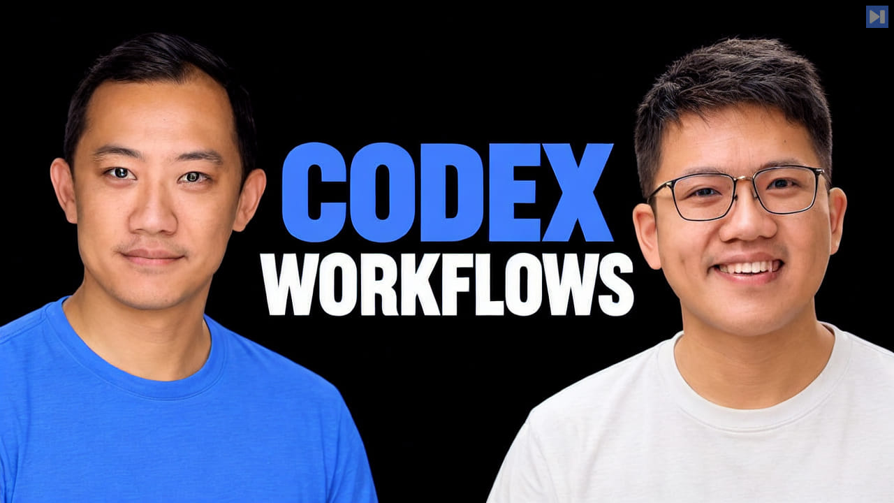 Charlie Guo and Gabriel Chua beside the headline Codex Workflows on a black background.