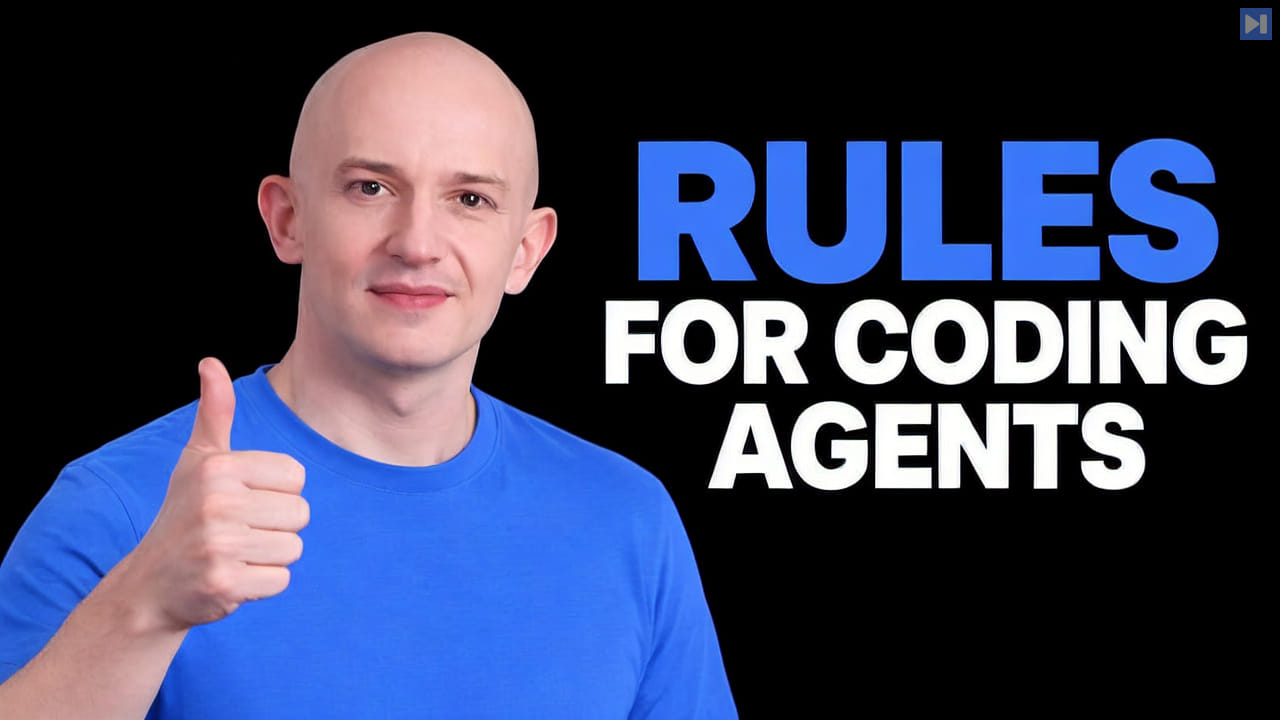 Portrait of Greg Pstrucha beside the blue-and-white headline "RULES FOR CODING AGENTS" on a black background.