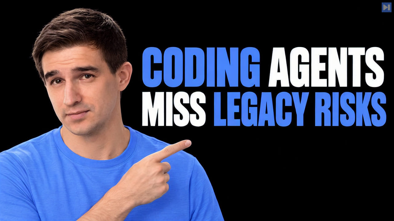 Denys Linkov beside the headline CODING AGENTS MISS LEGACY RISKS on a pure black background.