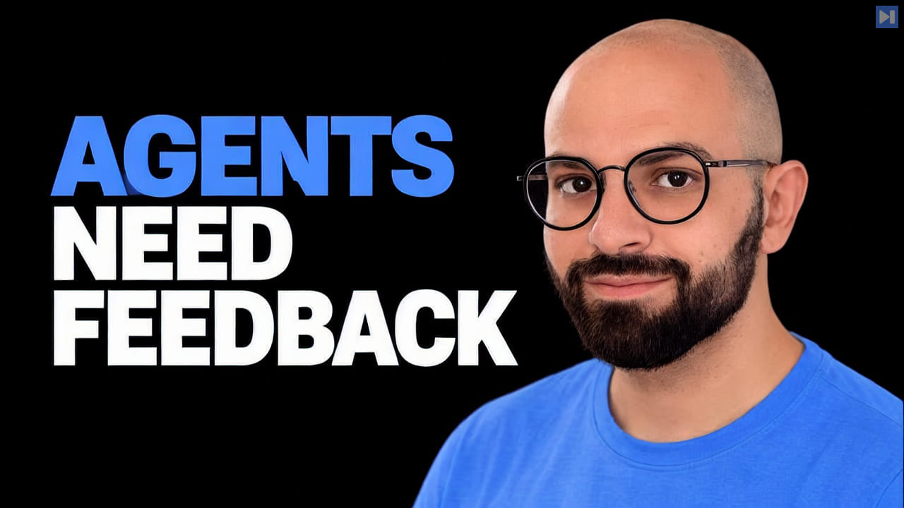 Johan Lajili in a blue top beside the blue-and-white headline “AGENTS NEED FEEDBACK” against a black background.