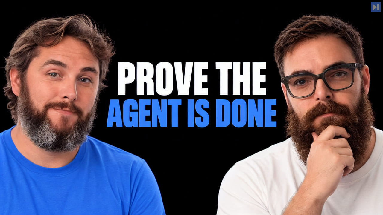 Nick Nisi, Zachary Proser against a black background beside the white and blue headline 'PROVE THE AGENT IS DONE'.
