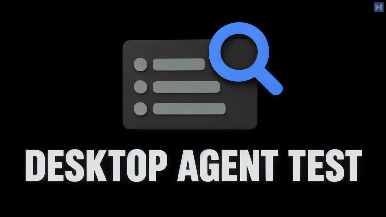 A task-list search and filter interface on black beside the headline DESKTOP AGENT TEST.