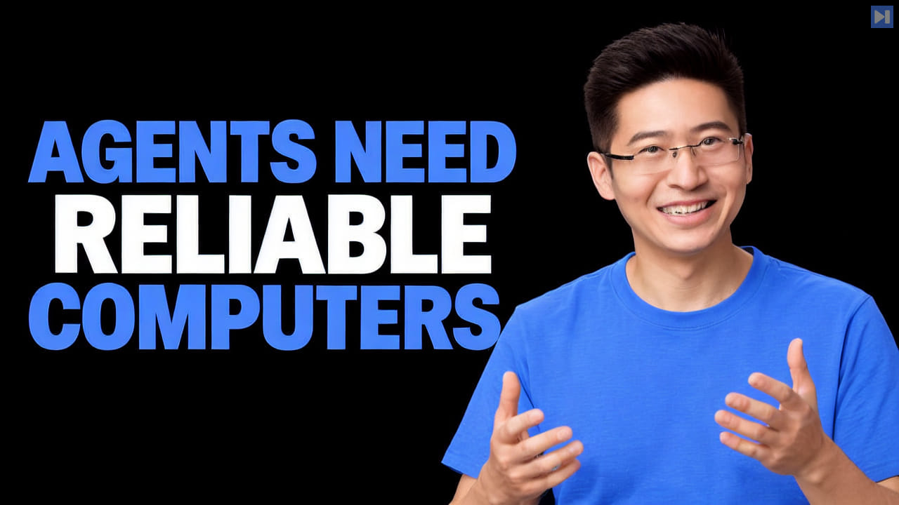 Ang Li beside the blue and white headline AGENTS NEED RELIABLE COMPUTERS on a black background.