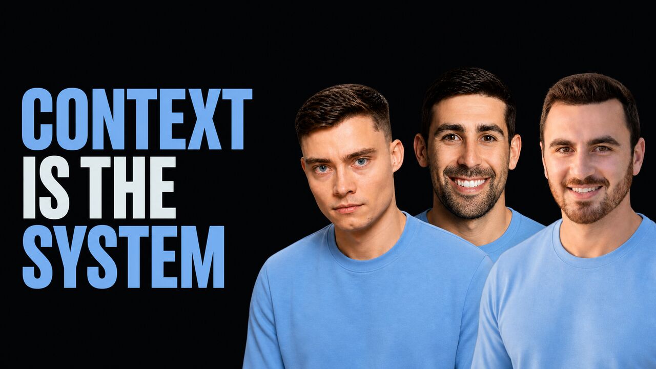 Portraits of David Ondrej, Alex Lieberman and Dan Zakon beside the words Context Is the System