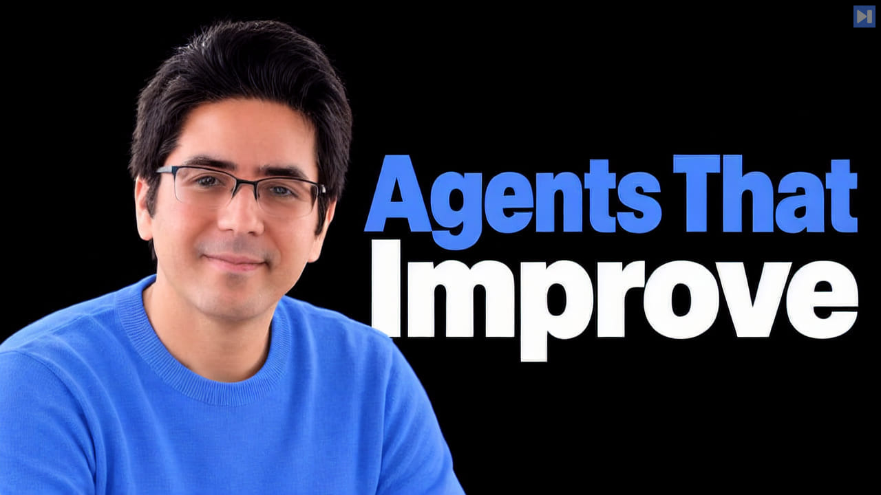 Soheil Feizi on black beside the blue and white headline Agents That Improve.