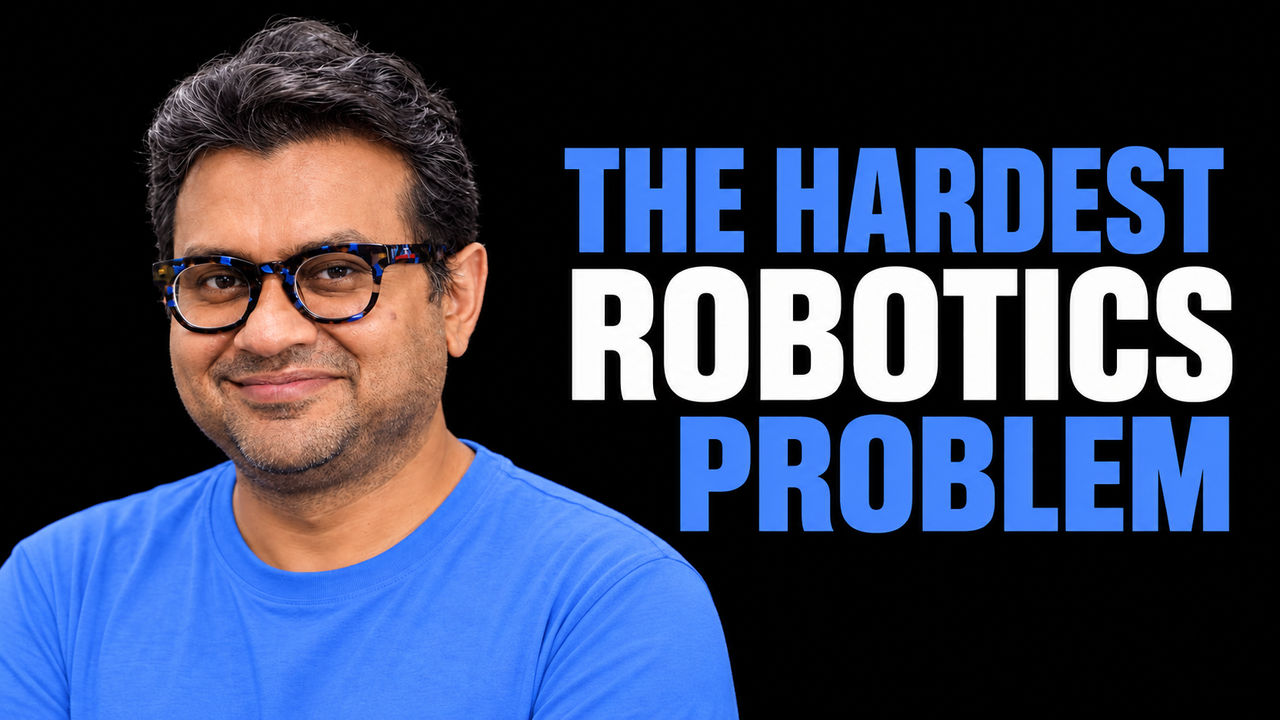 Mehul Nariyawala beside the headline The Hardest Robotics Problem on a black background.