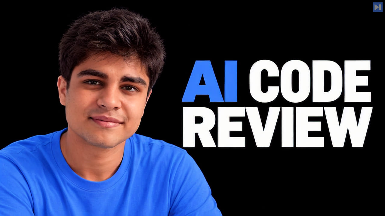 Daksh Gupta against black beside the blue and white headline “AI CODE REVIEW”.