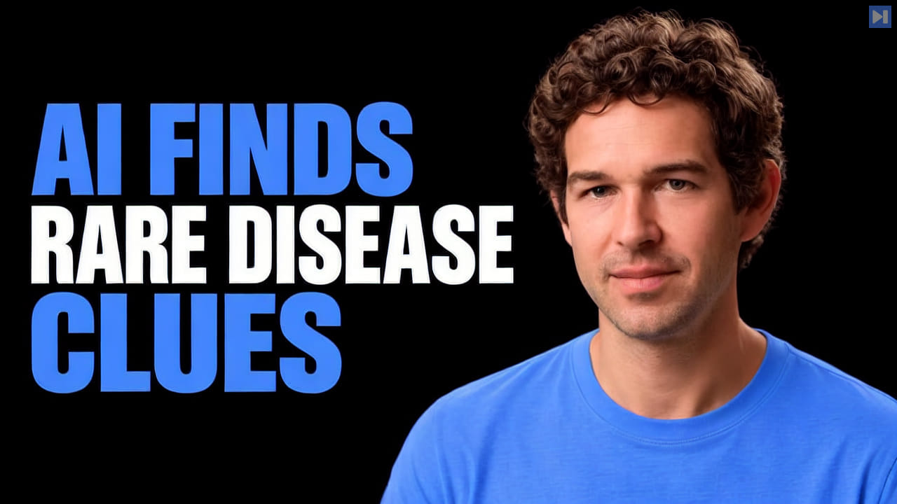 Daniel McKinnon beside the headline AI Finds Rare Disease Clues on a pure black background.