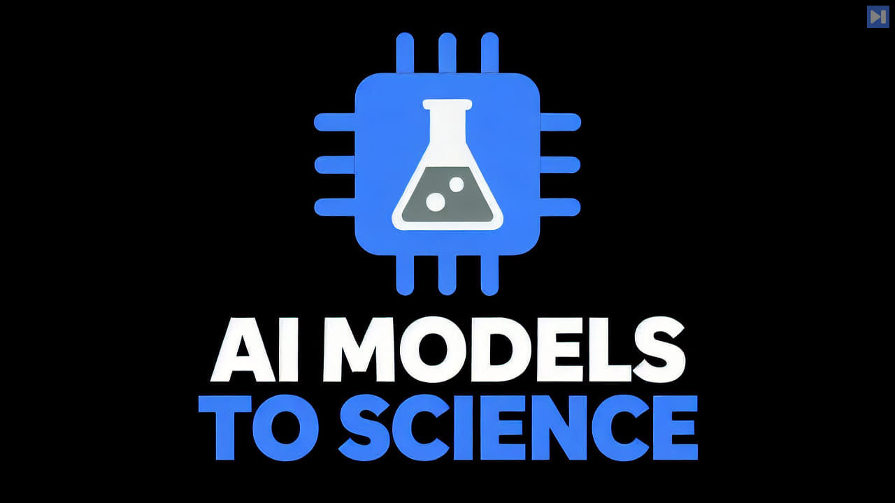 A flat attention-blue microchip icon beside the headline AI Models to Science on a black background.