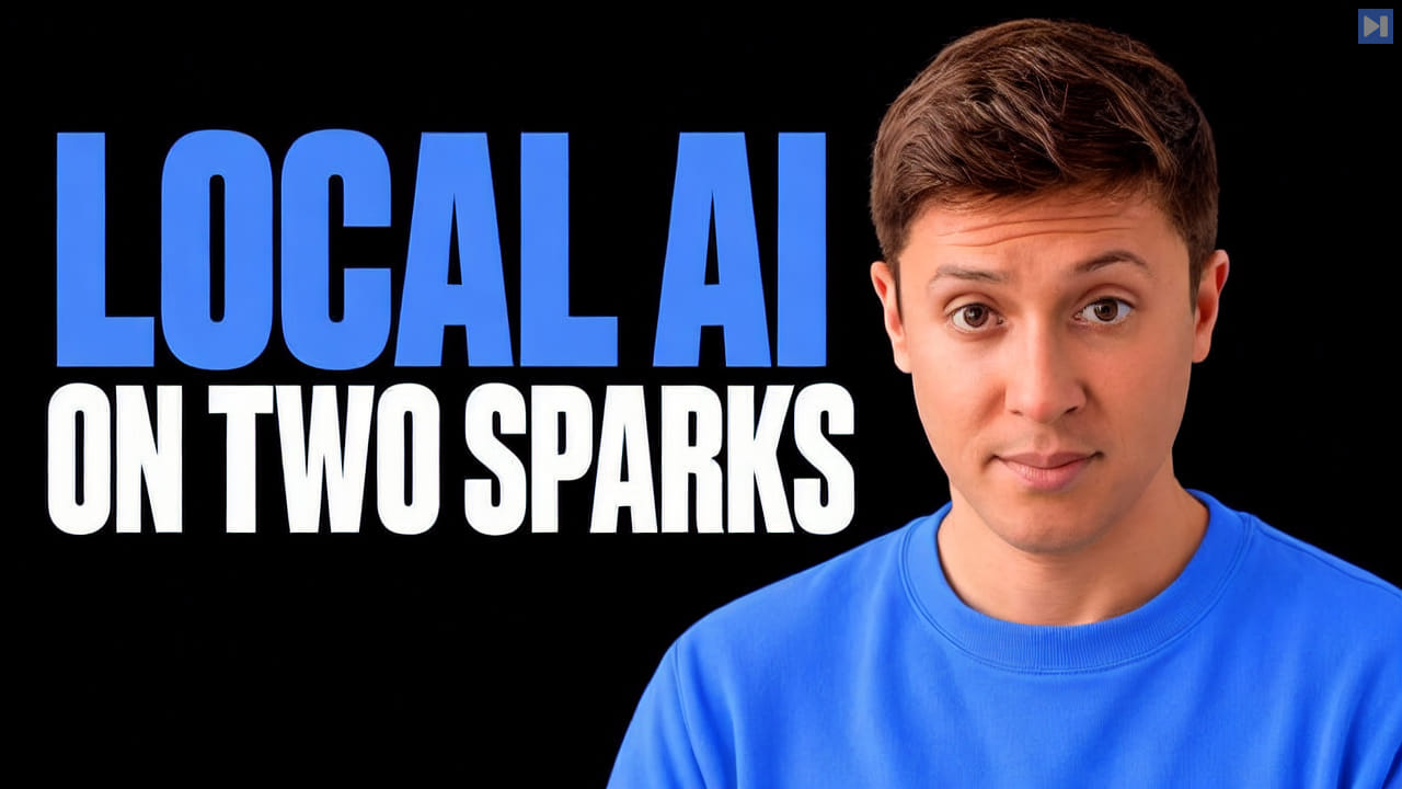 Alex Finn wearing blue: LOCAL AI ON TWO SPARKS.