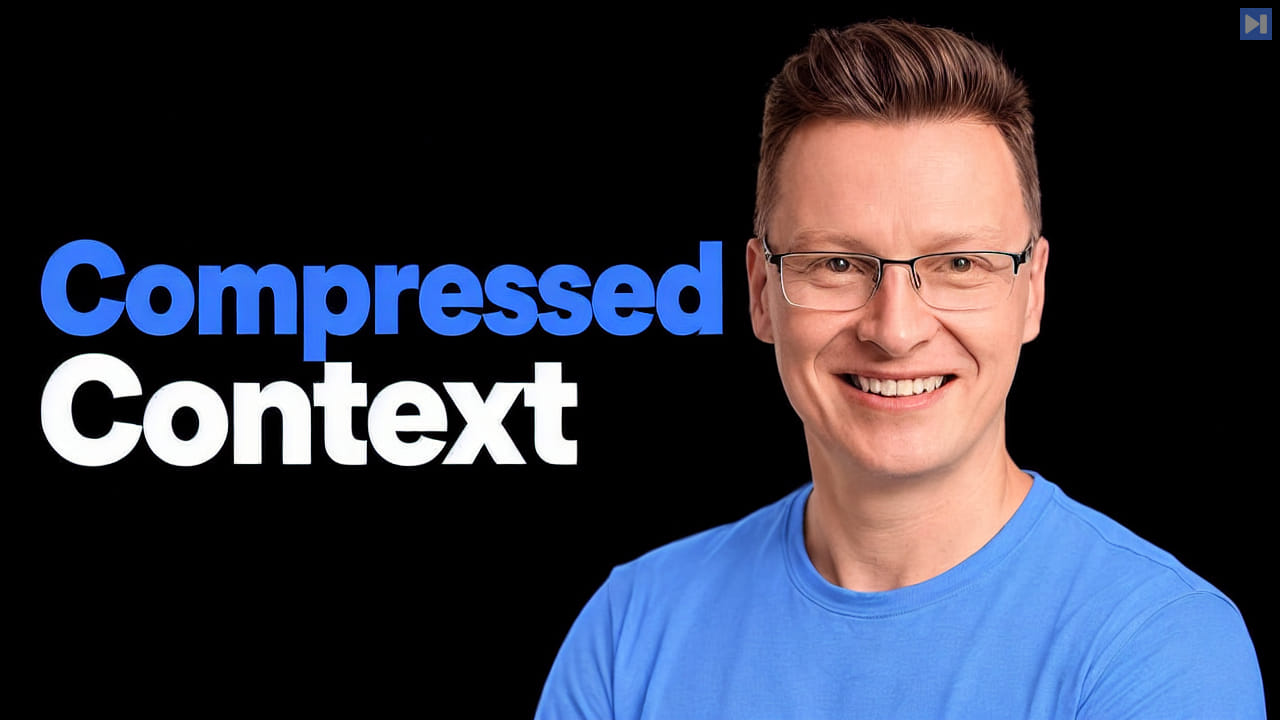 Károly Zsolnai-Fehér in a blue top against black beside the blue-and-white headline “Compressed Context”.