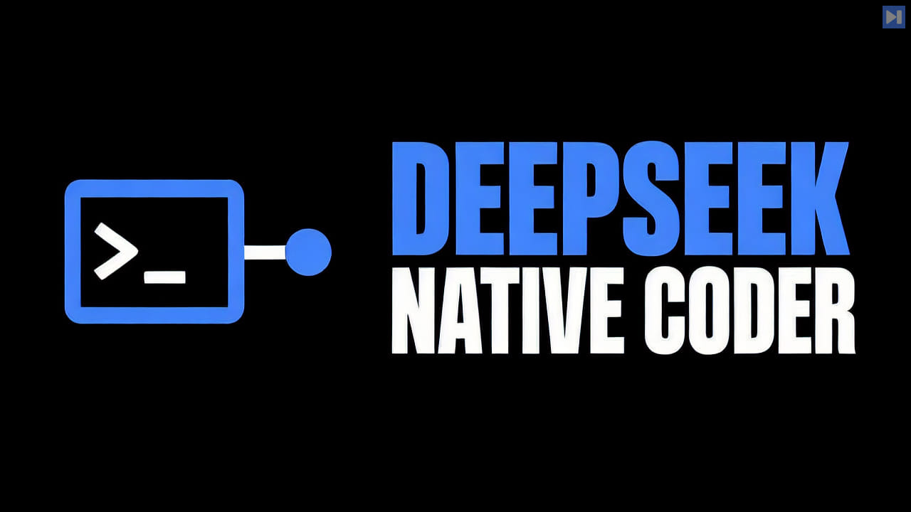 A flat attention-blue terminal agent beside the headline DeepSeek Native Coder on a black background.