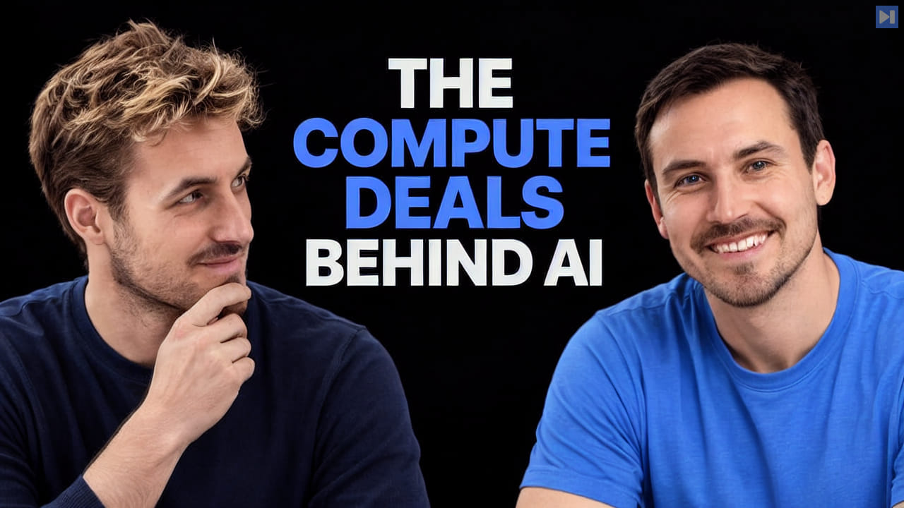 Pierce Freeman and Richard Diehl Martinez in navy and blue tops against black, one touching his chin, alongside the blue and white headline "THE COMPUTE DEALS BEHIND AI".