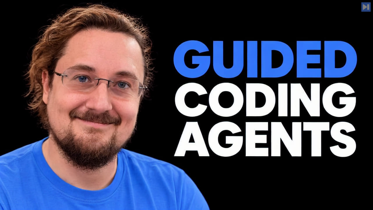 Portrait of Chris Noring on a black background with the blue and white headline "GUIDED CODING AGENTS".