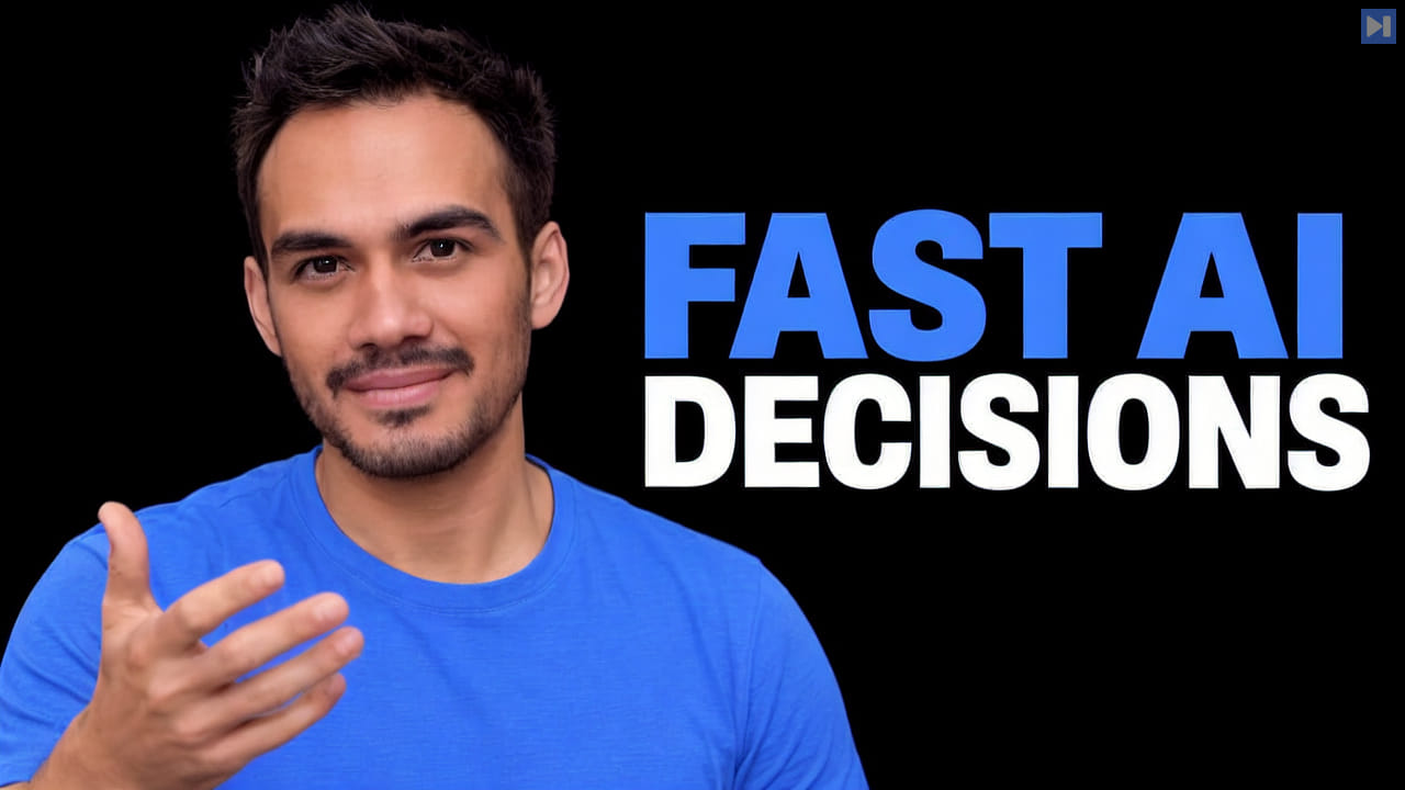 Diogo Almeida in a photographic portrait composition on black beside the blue-and-white headline “FAST AI DECISIONS”.