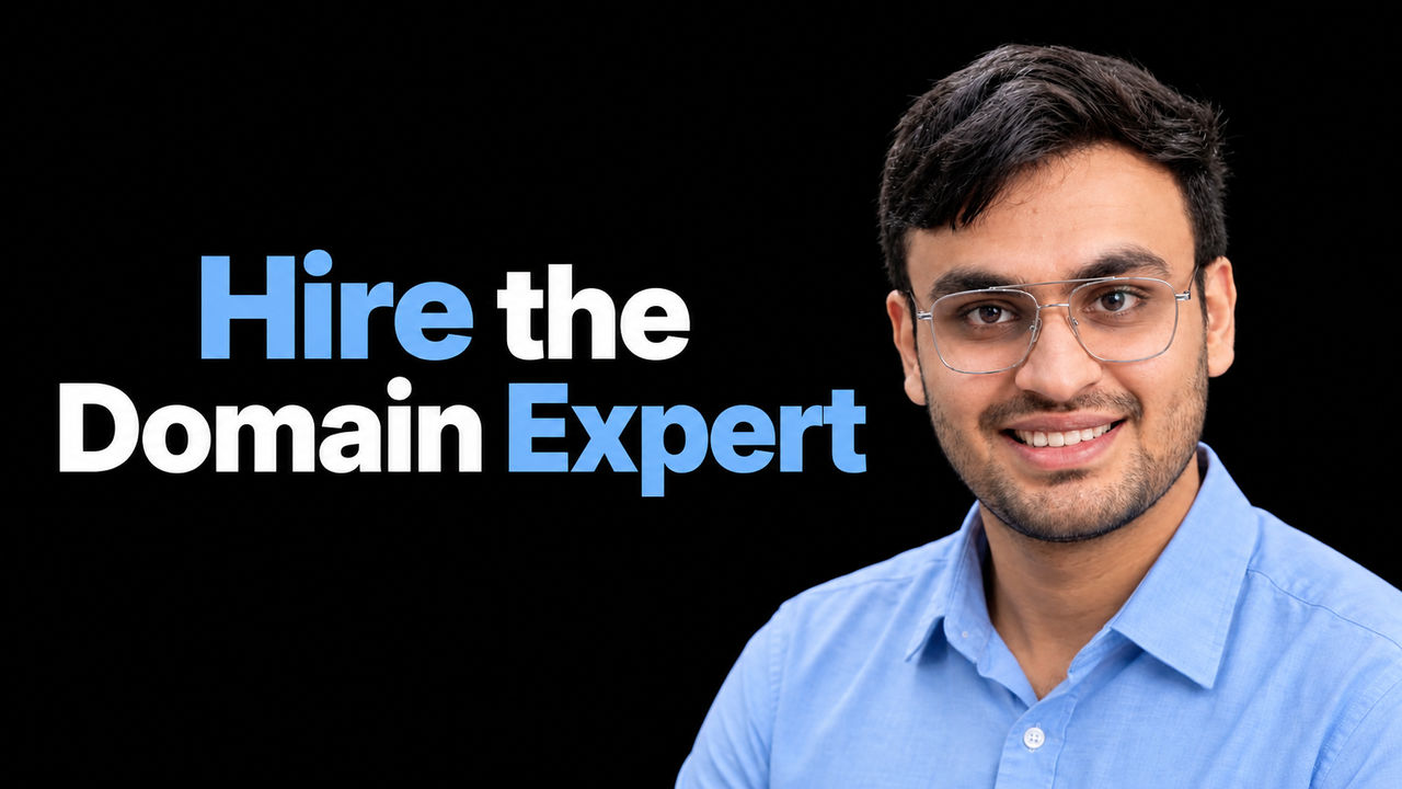 Ayush Bhardwaj beside the headline Hire the Domain Expert