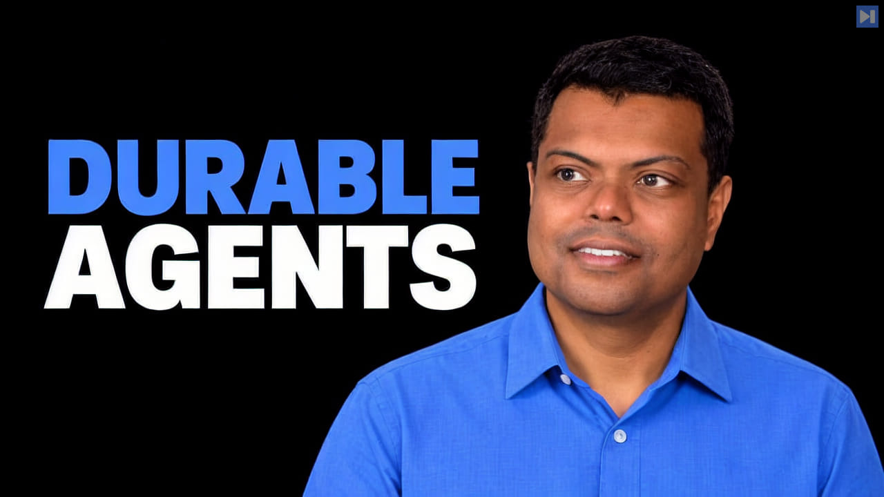 Viren Baraiya in a blue shirt looks toward the blue and white "DURABLE AGENTS" headline.