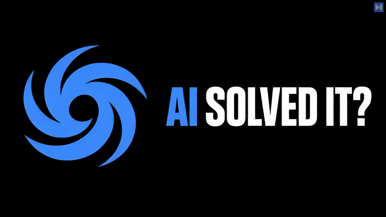 A flat attention-blue fluid vortex symbol beside the headline ‘AI SOLVED IT?’ on a black background.