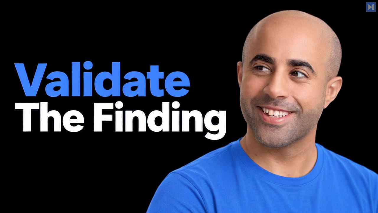 Eli Cohen against a black background beside the blue and white headline Validate The Finding.