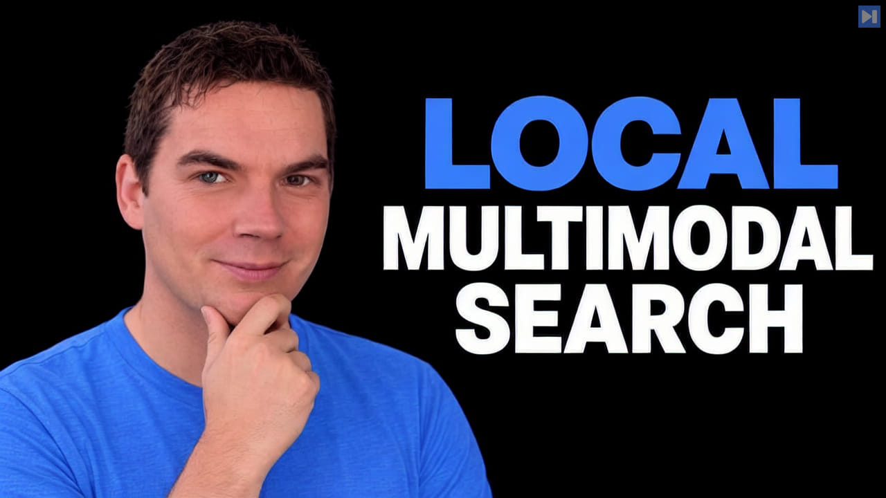 Portrait of Daniel Walsh beside the blue-and-white headline "LOCAL MULTIMODAL SEARCH" on a black background.