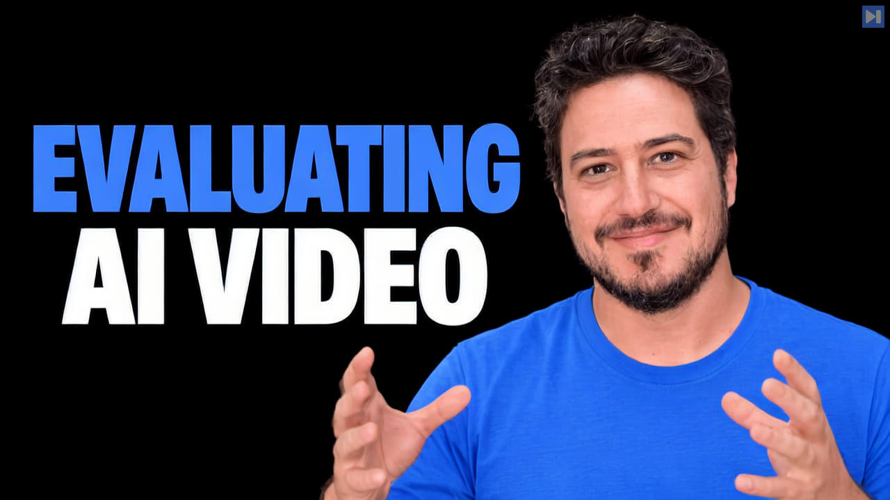 Maor Bril beside the blue-and-white headline “EVALUATING AI VIDEO” on a black background.