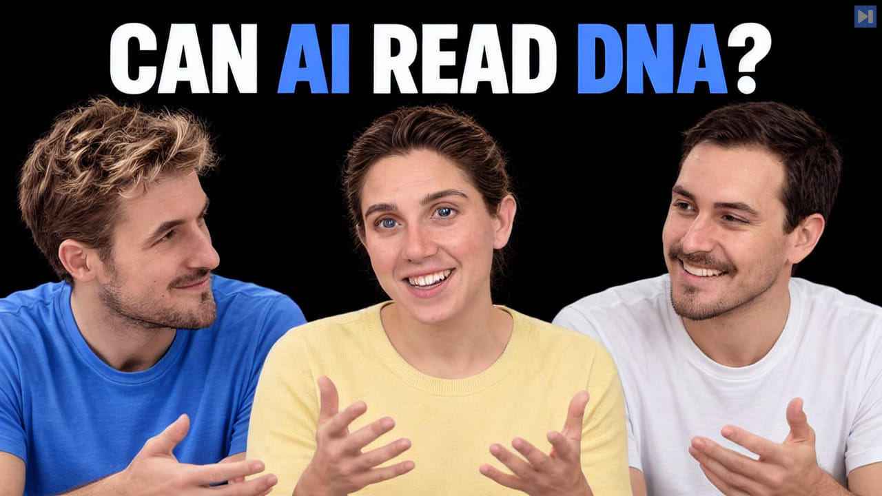 Pierce Freeman, Richard Diehl Martinez, Sophia Kivelson against black with the blue and white headline "CAN AI READ DNA?".