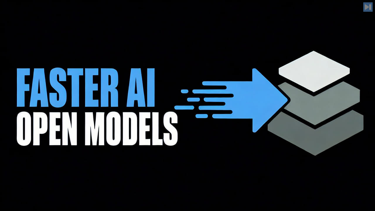 Faster AI - Open Models with a flat speed arrow and stacked model blocks
