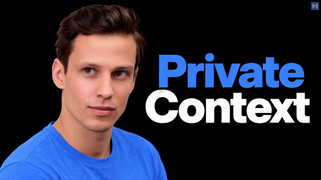 Filip Makraduli in a blue top on the left, with the blue and white headline Private Context on a black background.