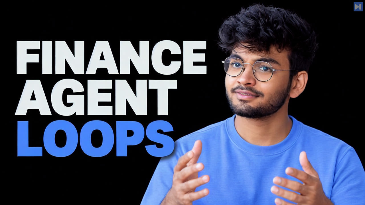 Ramana Siddanth Emani gesturing in glasses and a blue shirt beside a FINANCE AGENT LOOPS headline in white and blue on black.