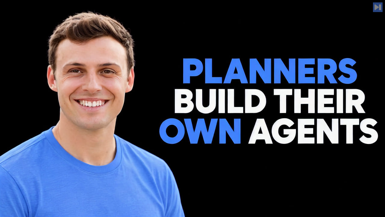 Matthew Ragone beside the blue and white headline PLANNERS BUILD THEIR OWN AGENTS on black.