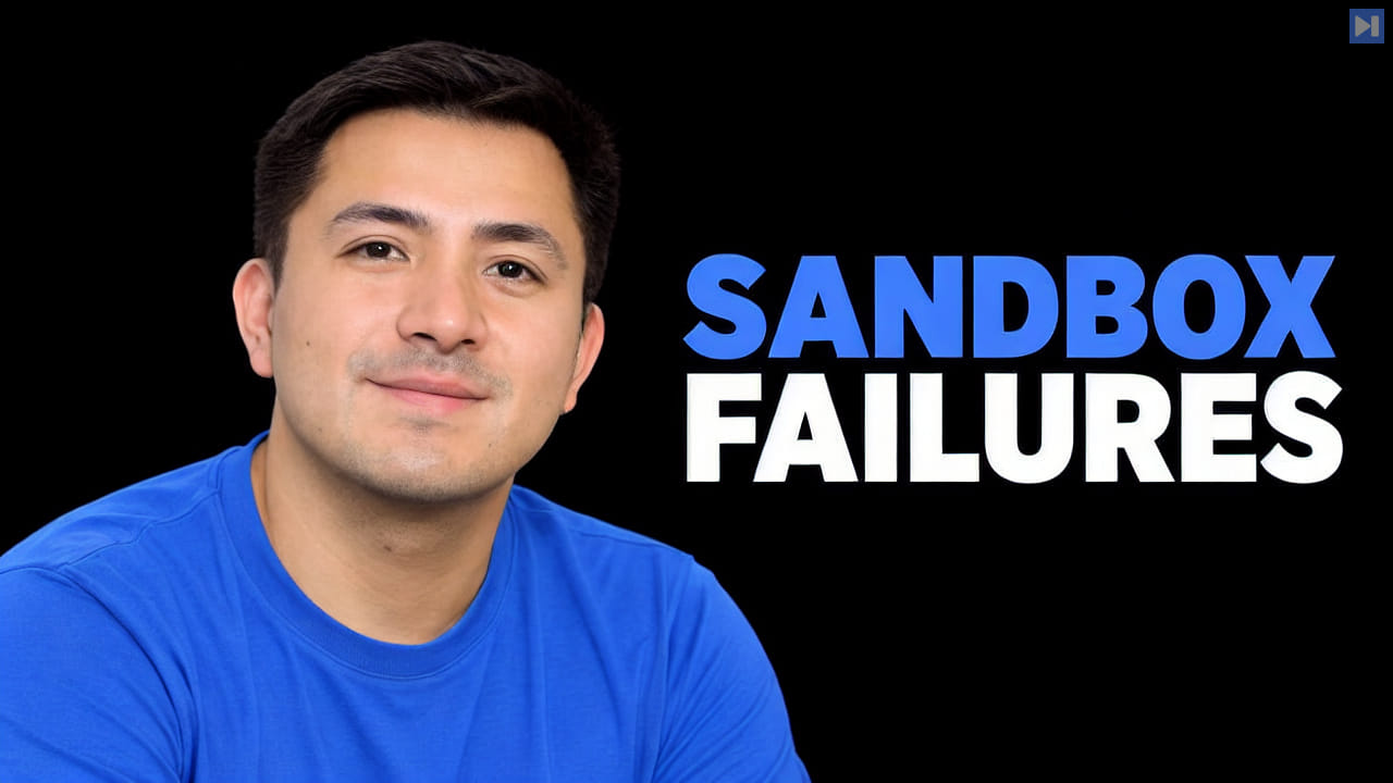 Kevin Orellana in a blue top on the left beside the blue-and-white SANDBOX FAILURES headline against black.