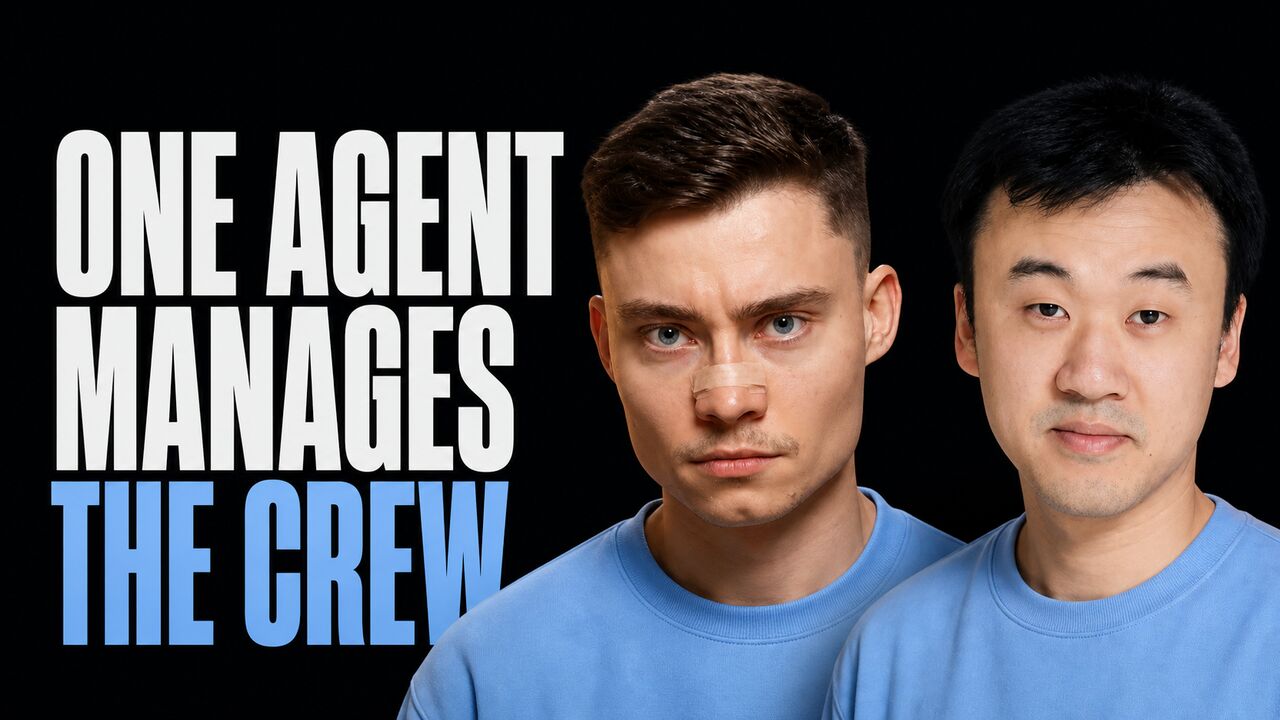 The words One Agent Manages The Crew beside portraits of David Ondrej and Kun Chen