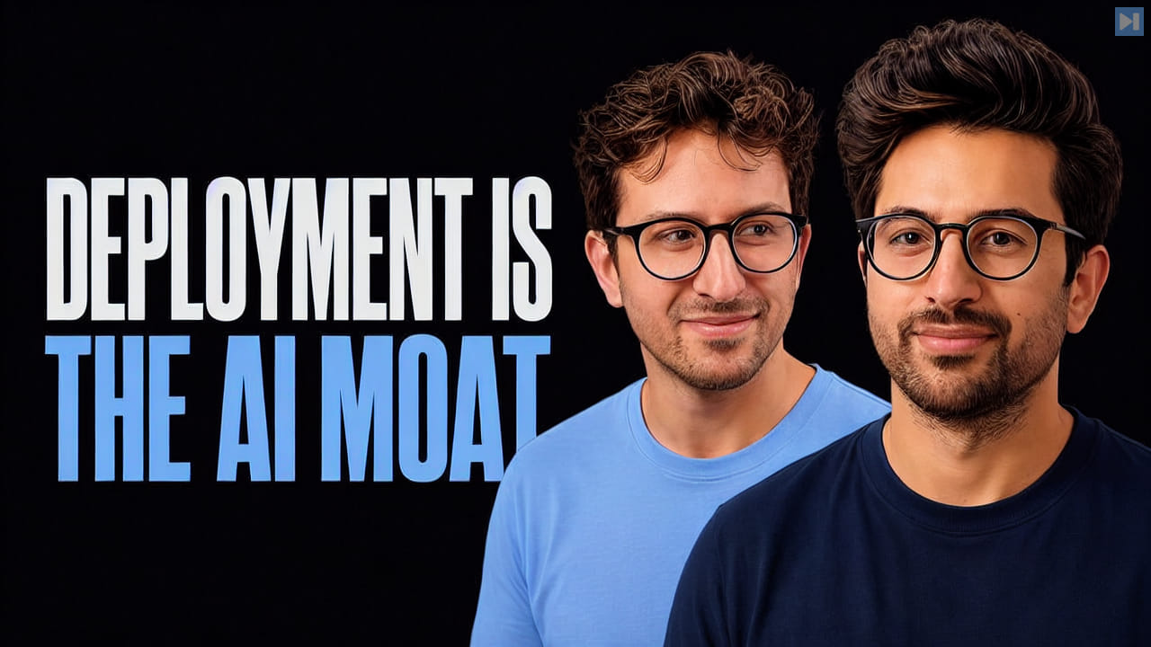 Portraits of Greg Isenberg and Vasuman Moza beside the words Deployment Is the AI Moat