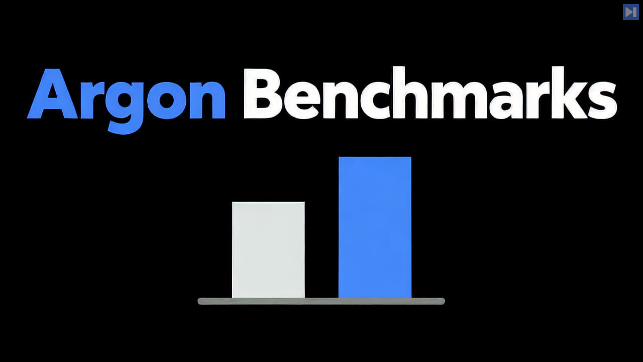 Two simple flat bars on black beneath the blue and white headline “Argon Benchmarks”, without numeric labels.