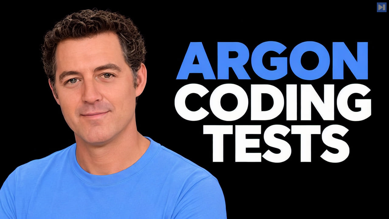Editorial portrait of Matthew Berman beside the blue-and-white headline ARGON CODING TESTS against black.