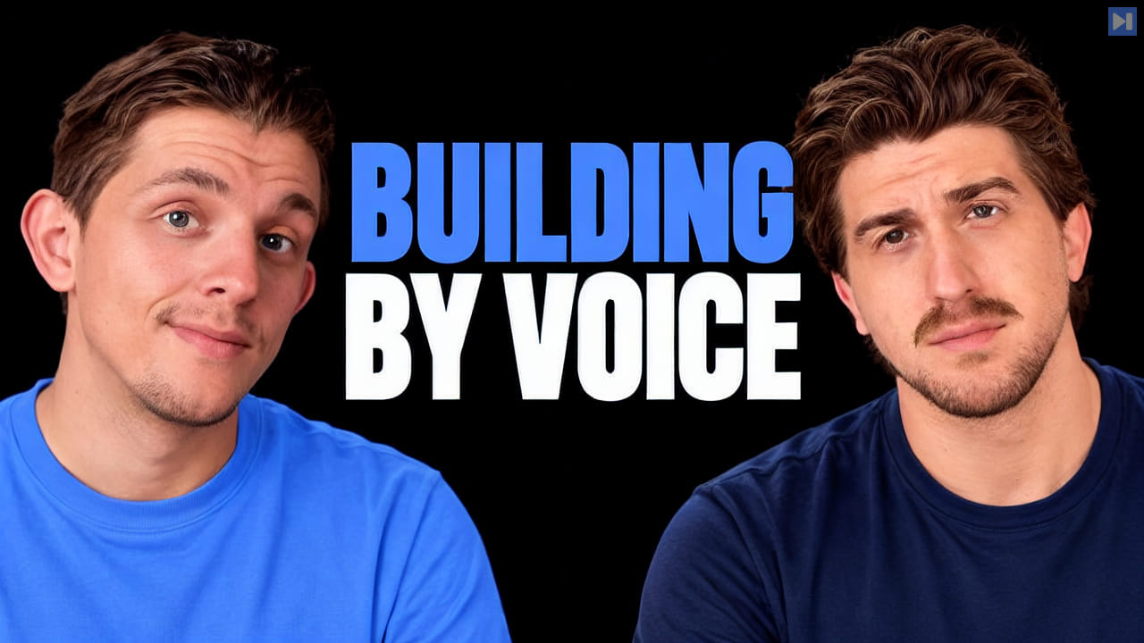 Riley Brown and Max Blade beside the blue and white headline Building By Voice against black.