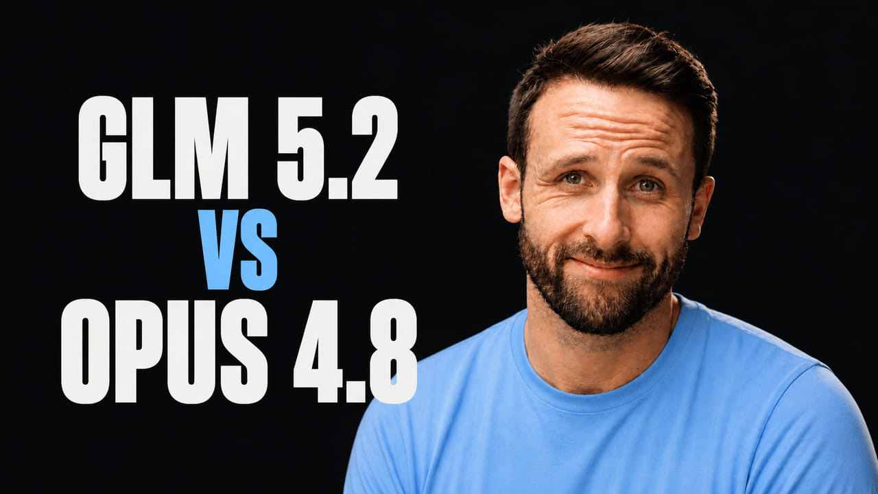 Pat Simmons beside the words GLM 5.2 vs Opus 4.8
