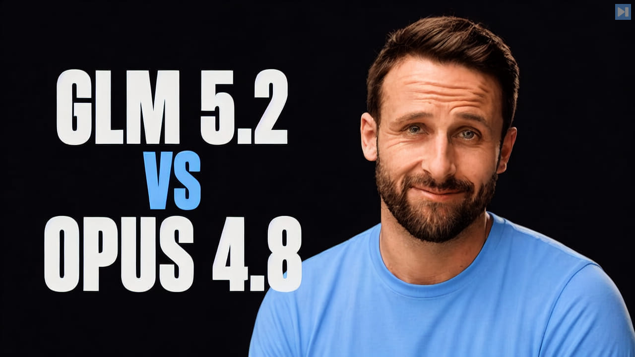 Pat Simmons beside the words GLM 5.2 vs Opus 4.8