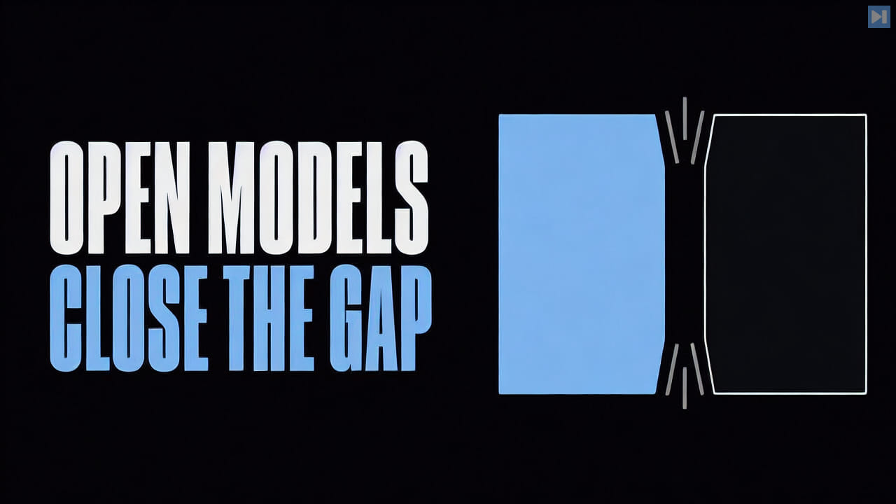 Abstract gap-closing forms beside the words Open Models Close the Gap