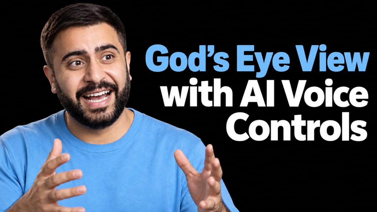 Bilawal Sidhu beside the headline God's Eye View with AI Voice Controls.