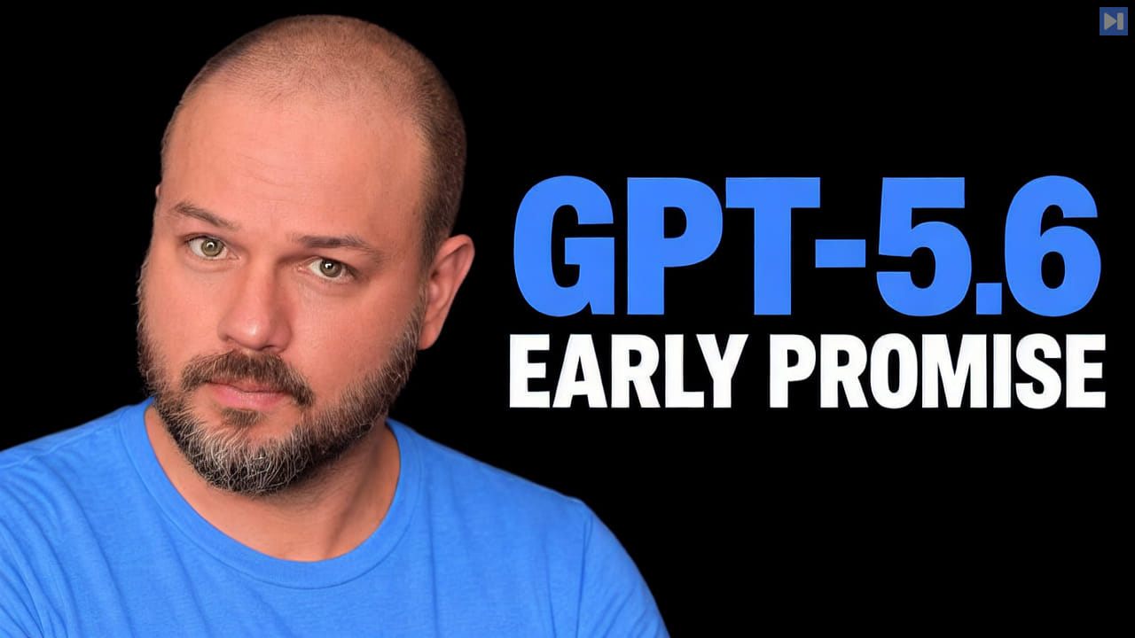 Wes Roth in a blue top at left beside the blue and white headline GPT-5.6 EARLY PROMISE on a black background.