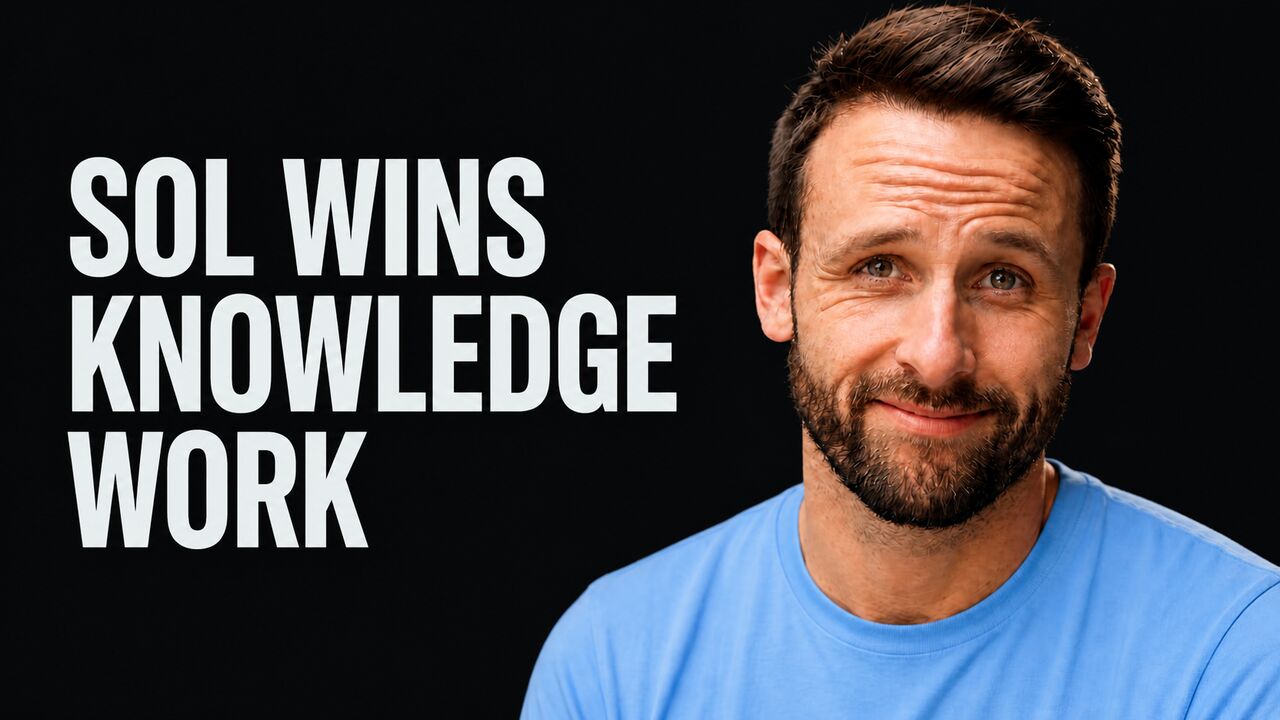 Pat Simmons beside the words Sol Wins Knowledge Work