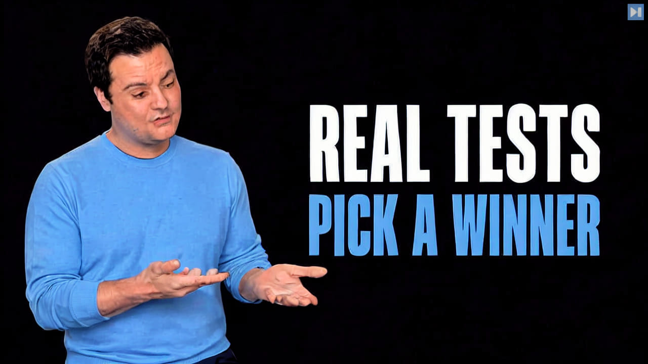Bijan Bowen weighing two options beside the words Real Tests Pick a Winner
