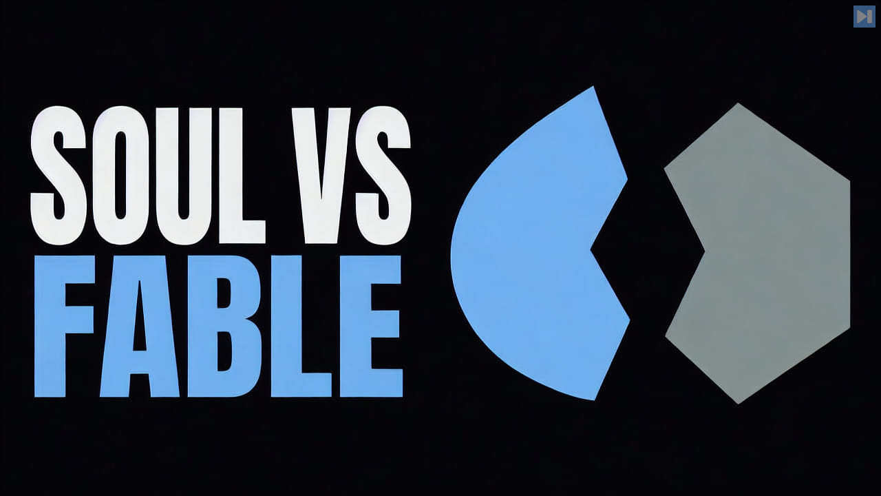 Two flat geometric tiles facing each other beside the words Soul vs Fable
